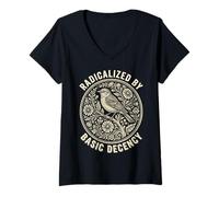 Donna Radicalized by Basic Decency Folk Art Emblem Apparel Maglietta con Collo a V