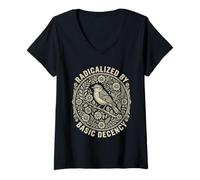 Donna Radicalized by Basic Decency Folk Art Emblem Apparel Maglietta con Collo a V