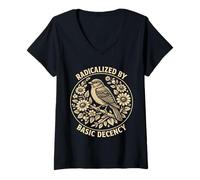 Donna Radicalized by Basic Decency Folk Art Emblem Apparel Maglietta con Collo a V