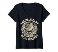 Donna Radicalized by Basic Decency Folk Art Emblem Apparel Maglietta con Collo a V