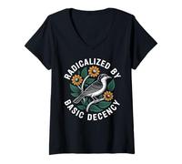 Donna Radicalizzato da Basic Decency Retro Peace Bird Women Maglietta con Collo a V