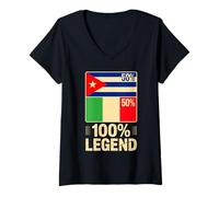 Donna Radici Cubane Italiane Cuba Italia 100% Legend Maglietta con Collo a V