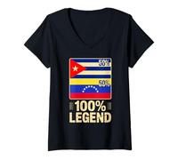Donna Radici Cubane Venezuelane Cuba Venezuela 100% Legend Maglietta con Collo a V
