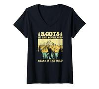 Donna Radici in montagne Heart in the Wild Sasquatch Bigfoot Maglietta con Collo a V