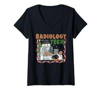 Donna Radiologia Natale Gingerbread X-Ray Tech Xmas Lab Maglietta con Collo a V