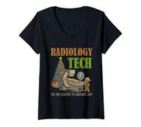 Donna Radiologia Natale Gingerbread X-Ray Tech Xmas Lab Maglietta con Collo a V