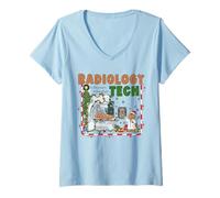 Donna Radiologia Natale Gingerbread X-Ray Tech Xmas Lab Maglietta con Collo a V