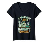 Donna Radiology Lets Radiate Some Luck Funny St Patricks Day Tech Maglietta con Collo a V