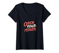 Donna Raffreddare Open Your Mouth Speech Emblem Maglietta con Collo a V