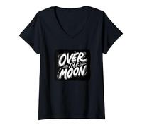 Donna Raffreddare sopra la Luna Emblema Look Maglietta con Collo a V