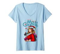 Donna Ragazza Anime di Babbo Natale - Buon Natale Maglietta con Collo a V