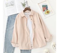 Donna Ragazza Casual Velluto a Coste Camicetta Manica Lunga con Bottoni Top