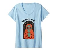 Donna Ragazza chic streetwear in posizione casual Maglietta con Collo a V