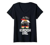 Donna Ragazza Curda Capelli Disordinati Panino Orgoglioso Kurdistan Donna Maglietta con Collo a V