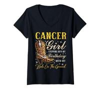 Donna Ragazza del Cancro Che entra nel Mio Compleanno con i Miei Stivali Maglietta con Collo a V