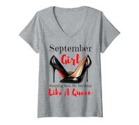 Donna Ragazza di Settembre Che entra nel Mio Compleanno Come Una Regina Stivali Maglietta con Collo a V