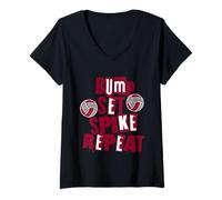 Donna Ragazza Genitori Pallavolo Bump Set Spike Repeat Maroon & bianco Maglietta con Collo a V
