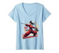 Donna Ragazza Kung Fu Maglietta con Collo a V