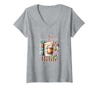 Donna Ragazza Leggi la Tua Bibbia Christian Faith Gesù Libro Maglietta con Collo a V