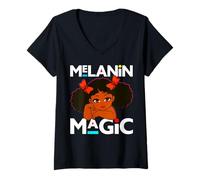 Donna Ragazza Nera Melanina Magic Toddler Brown Girly Girl Maglietta con Collo a V