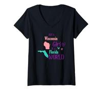 Donna Ragazza orgogliosa Design Solo una ragazza del Wisconsin in un mondo della Florida Maglietta con Collo a V