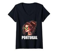 Donna ragazza portoghese donna bandiera portogallo maglia 2024 Maglietta con Collo a V