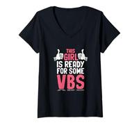Donna Ragazza pronta per le vacanze Scuola Bibbia Amo VBS Christian Maglietta con Collo a V