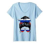 Donna Ragazza Russa Russia Bandiera Russa Orgogliosa Donna Russa Maglietta con Collo a V