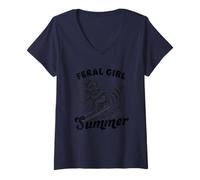 Donna Ragazza selvaggia Estate Surf Raccoon Divertimento Maglietta con Collo a V