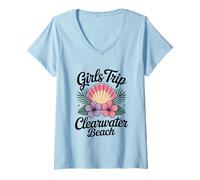 Donna Ragazza Viaggio Clearwater Beach Florida Travel Crew Besties Maglietta con Collo a V