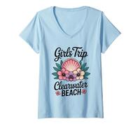 Donna Ragazza Viaggio Clearwater Beach Florida Travel Crew Besties Maglietta con Collo a V
