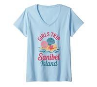 Donna Ragazza Viaggio Sanibel Island Ragazze Travel Crew Florida Besties Maglietta con Collo a V