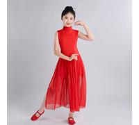 Donna Ragazze Balletto Vestito da Danza Swing Pieghe Rete collo Alto Maniche