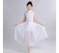 Donna Ragazze Balletto Vestito da Danza Swing Pieghe Rete collo Alto Maniche