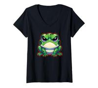 Donna Ragazze carine rana Grumpy Angry Face Grafica Maglietta con Collo a V