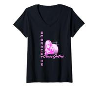 Donna Ragazze del Caos Anime Estetica Rosa Maglietta con Collo a V