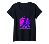 Donna Ragazze giocatore di calcio sprint con palla in movimento Maglietta con Collo a V