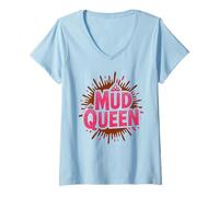 Donna Ragazze Mud Queen Run Mudding Diva Muddy Buddies Humor Maglietta con Collo a V