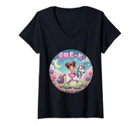 Donna Ragazze Principessa Equitazione Unicorno Pre-K Back To School Girly Maglietta con Collo a V