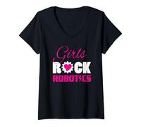 Donna Ragazze Rock Robotica Divertimento Scienza Ingegneria Donna Maglietta con Collo a V