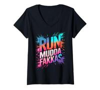 Donna Ragazze Run MUDDA FAKKAS Mud Queen Mudding Crew Muddy Fakas AF Maglietta con Collo a V