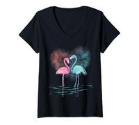 Donna Ragazze San Valentino Camicie Cuori Love Graphic Flamingo Maglietta con Collo a V