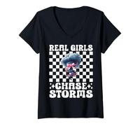 Donna Ragazze Vere Chase Storms Storm Chaser Storm Chasing Tornado Maglietta con Collo a V