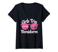 Donna Ragazze Viaggio Benidorm Spagna Bachelorette Donne Viaggio Maglietta con Collo a V