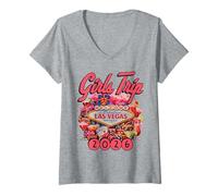 Donna Ragazze Viaggio Las Vegas 2026 Amici Vacanza Festa Maglietta con Collo a V