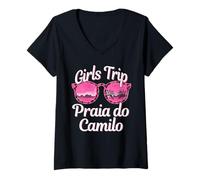 Donna Ragazze Viaggio Praia Do Camilo Algarve Bachelorette Donne Viaggio Maglietta con Collo a V