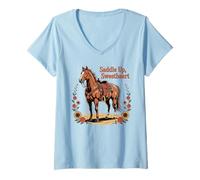 Donna Ragazze Western Outfit Cowgirl Top Rodeo Ragazze Equitazione Maglietta con Collo a V