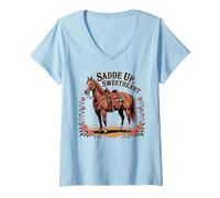Donna Ragazze Western Outfit Cowgirl Top Rodeo Ragazze Equitazione Maglietta con Collo a V