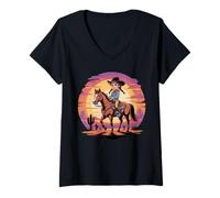 Donna Ragazze Western Outfit Cowgirl Top Rodeo Ragazze Equitazione Maglietta con Collo a V
