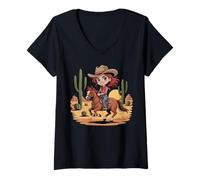 Donna Ragazze Western Outfit Cowgirl Top Rodeo Ragazze Equitazione Maglietta con Collo a V